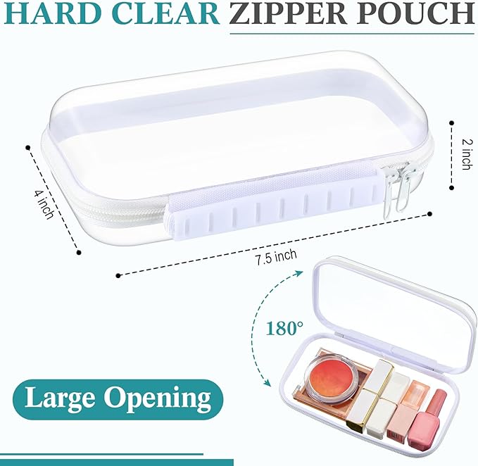 Sanwuta 4 Pcs Clear Hard Zipper Case with Handle Office Storage Cases Hard Plastic Pouches Transparent Bins for Crafts, Snacks, Cosmetics, Puzzles(7.5 x 4 x 2 Inches,White)