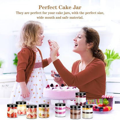 Hajoyful Plastic Jars with Lids Empty Slime Cosmetics Containers Clear Gift Food Jars Round PET Cream Jar with Black Lids Pen Labels for Kitchen Storage Spices Dry Food Body Butter Making(8OZ 32PCS)