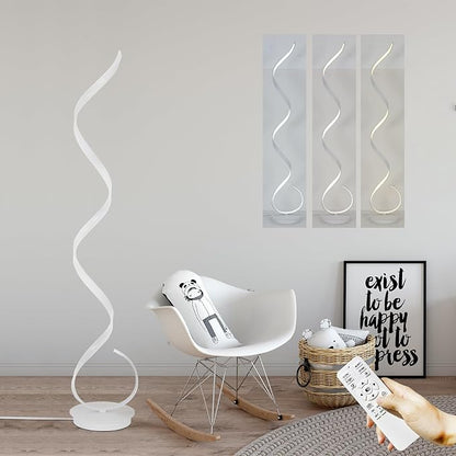 57inch Spiral LED Floor Lamp, 3 Light Color Remote Dimmable Torchiere Super Bright for Beside Living Rooms Offices (White)