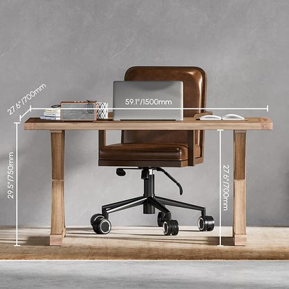 homary 59.1" Solid Wood Executive Desk, Rustic Farmhouse Home Office Desk with X-Trestle Base, Compact Writing & Computer Table for Home Office or Study Room