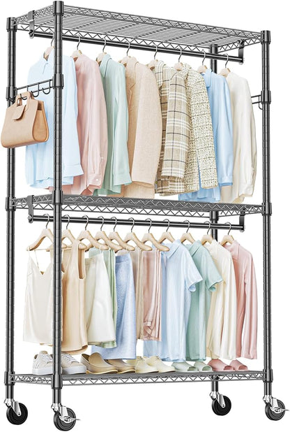 IZEUK Heavy Duty Rolling Garment Rack Wire Clothes Rack for Hanging Clothes (Black, Z1-17.7" D x 47.2" W x 83.6" H)