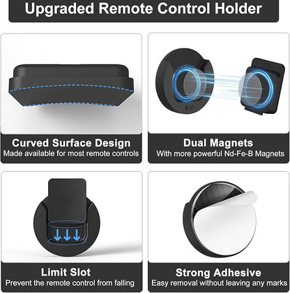 YYILIS Magnetic Remote Control Holder Wall Mount, 4 Pack TV Remote Control Holder for Fan/Air Conditioner, Self-Adhesive Bedside Caddy for TV Backside/Bedroom/Office/RV Home Organizer Storage(Black)