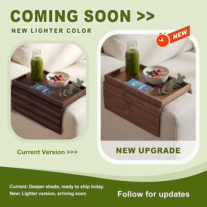 Sofa Arm Tray, Foldable Bamboo Couch Armrest Table with Large 12.5" x 5.8" Storage Compartment, Portable Chair Couch Caddy Arm Tray for Cup TV Snacks Phone
