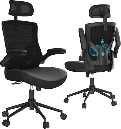 Ergonomic Office Desk Chair with Waterfall Seat and S-Shaped Back for Back and Leg Pressure Relief, Adjustable Headrest for Neck Support, Comfortable for 8+ Hours of Sitting