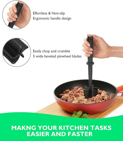 2Pack Meat Chopper, Heat Resistant Meat Masher for Hamburger Meat, Ground Beef Smasher, Nylon Hamburger Chopper Utensil, Meat Ground, Non Stick Mix Chopper Mix and Chop, Meat Masher Tool Gift