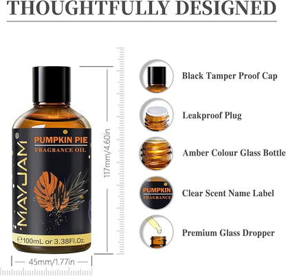 Pumpkin Pie Fragrance Oil Essential Oil, MAYJAM 3.38FL.OZ Pumpkin Pie Oil for Diffusers for Home, Long Lasting Scented Oils for Soap Candle Making - 100ML