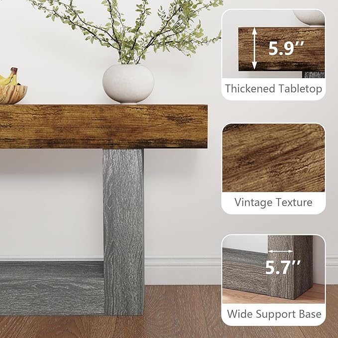 Spaco 63'' Long Console Table,2 Tier Farmhouse Entryway Table Sofa Table with Storage,Wood Behind Couch Table for Living Room, Hallway,Foyer (Rustic Brown w/Grey Leg)