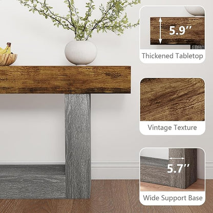Spaco 63'' Long Console Table,2 Tier Farmhouse Entryway Table Sofa Table with Storage,Wood Behind Couch Table for Living Room, Hallway,Foyer (Rustic Brown w/Grey Leg)