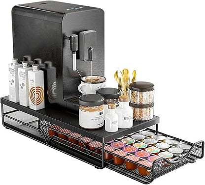 Coffee Pod Drawer Organizer for Nespresso Vertuo Pods, Holds 40 Large or 60 Small Capsules, Acrylic Coffee Pod Holder with Smooth Pull-Out Drawer, Anti-Slip Clear Storage Rack