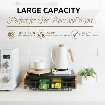 WILDMOS Tea Bag Organizer,Wire Basket Drawer Design for Teabag Holder Container for Countertop,Tea Station Chest Display Container Box for Countertop Kitchen.