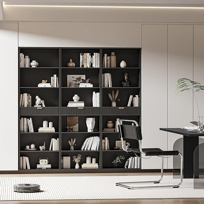 7-Tier Bookshelf with Storage, 72" Tall Bookcase with Drawer, Display Book Shelf Book Organizer with Anti-tip Device, Home Decor Wood Furniture for Office, Bedroom, Living Room, Black
