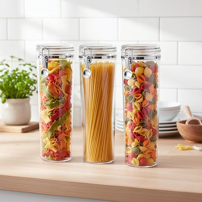 Amazing Abby - Cathy - 60-Ounce Plastic Canister (Set of 3), Plastic Airtight Container for Spaghetti and Pasta, Stackable, BPA-Free, Shatter-Proof, Perfect for Home and Commercial Use