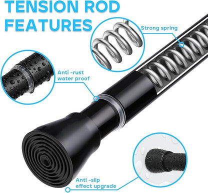 MEXAU 2 Pack Black Shower Curtain Rod 30 To 64 Inch Black Shower Tension Rod 7/8" Adjustable Curtain Rod No Drilling Spring Tension Curtain Rod Shower Rods for Bathroom Windows Doorways Closet