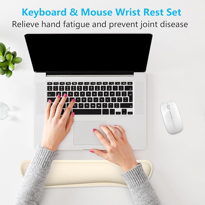 Dapesuom Enlarge Keyboard Wrist Rest, Memory Foam Keyboard Wrist Cushion for Computer Desk Mats Support, Typing Pain Relief Ergonomic Mouse Pad Rests with Non-Slip Base for Gaming Laptop, Navajo White
