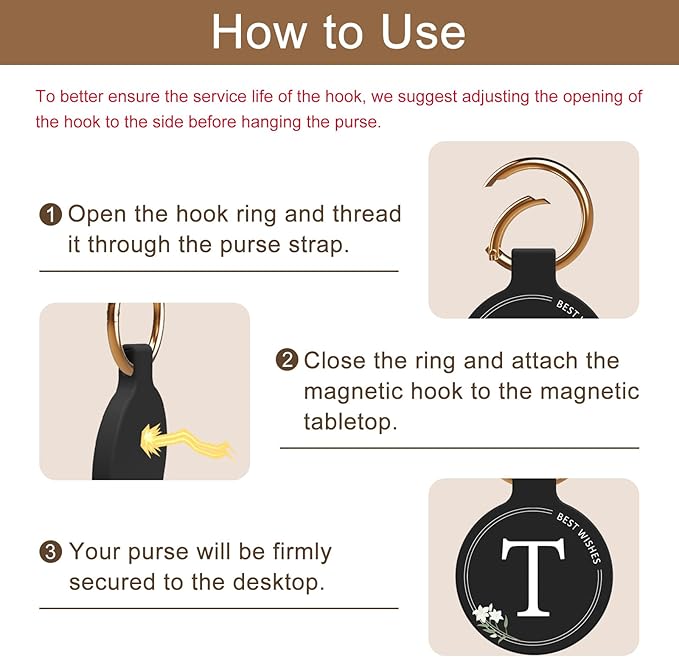 Magnetic Purse Holder - Handbag Hanger with Strong Magnetism, Beautiful Lily Hook for Women, Valentine's Day Gift, Suitable for Table, Locker Room, Restroom