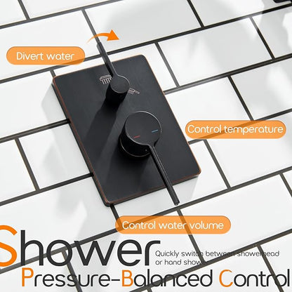 Bathroom Shower System Included Pressure Balancing Shower Mixer Valve, 10'' Rain Shower Head, 3-Setting Handheld Spray, Wall Mounted Oil-Rubbed Bronze SF001ORB-D10
