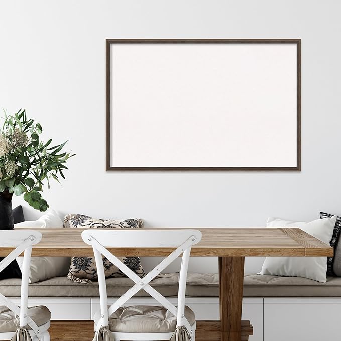 Amanti Art White Cork Board for Wall, 25x37 Vision Board with Brown Wood Frame, Large Corkboard Office Decor for Home Organization, Modern Contemporary Corkboard Pinboard to display items for home