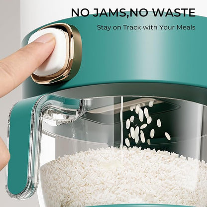UFORU Rice Dispenser, Rice Storage Container with Measuring Cup for Kitchen Pantry Household, Dry Food Storage Containers Airtight, Sealed Moisture Proof (Green 11 Lbs)
