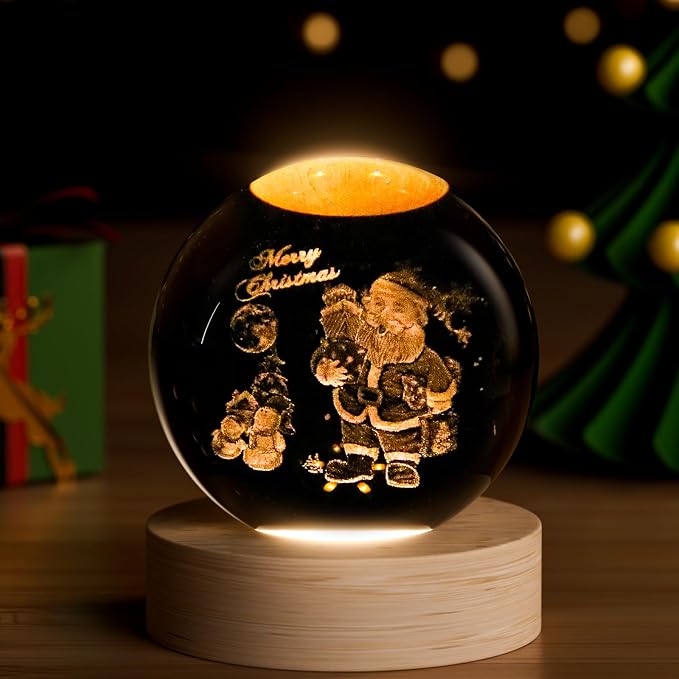 Christmas Decorative Snowman Crystal Ball, 2.4 inch Glass Ball Santa Claus Sphere, Snow Ball Crystal Display Sculpture Home Decor Crafts for Girls Women Friends Office Desk