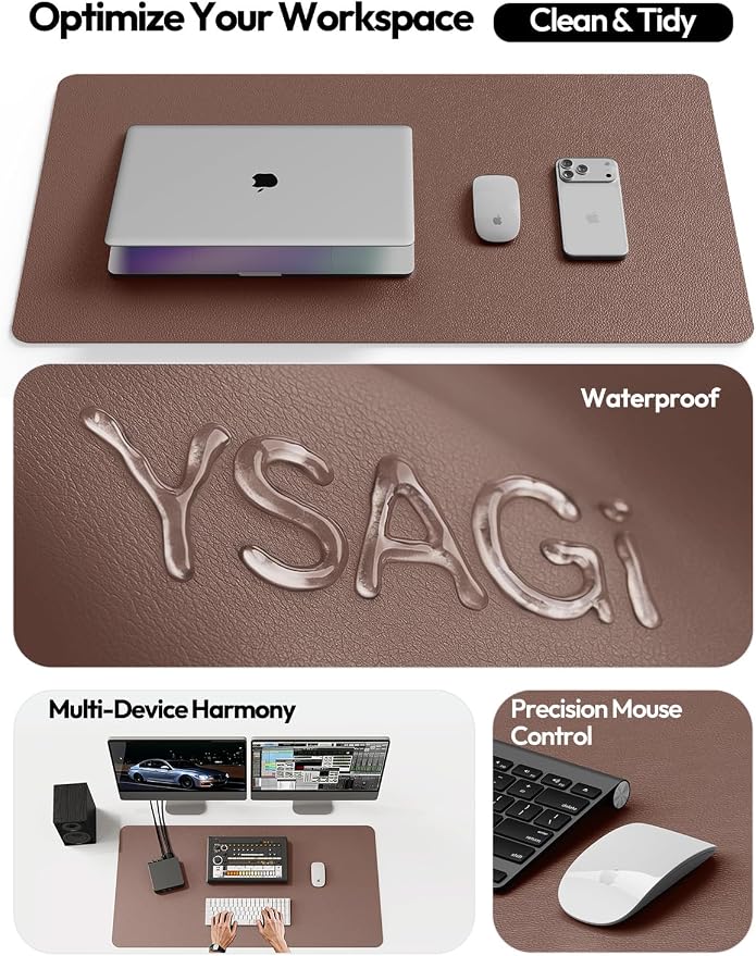 YSAGi Leather Desk Protector, Office Mat, Large Mouse Mat, Non-Slip PU Leather Blotter, Laptop Desk Mat, Waterproof Writing Pad for Office and Home(Chocolate, 42" x 17.2")