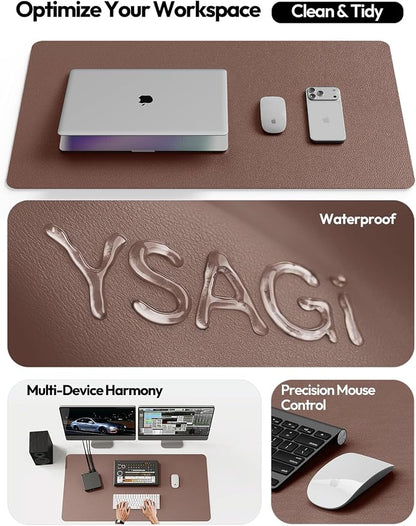 YSAGi Leather Desk Protector, Office Mat, Large Mouse Mat, Non-Slip PU Leather Blotter, Laptop Desk, Waterproof Writing Pad for Office and Home (Chocolate, 35.4" x 17")