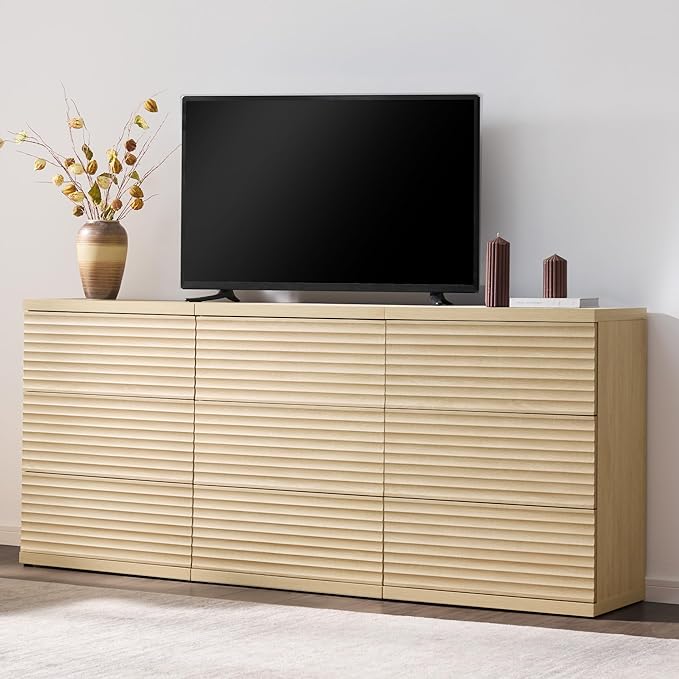 SICOTAS Buffet Cabinet with Storage, Fluted Accent Sideboard Modern Credenza with Larger Drawers, Mid Century Media Console Coffee Bar Table Liquor Cabinet for Dining Room Entryway Kitchen (4 Pieces)