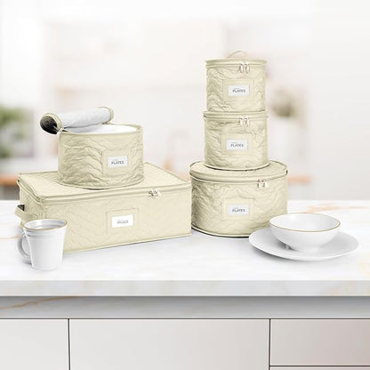 Sorbus China Storage Containers - 5 Pc Quilted Set for Moving & Transporting Dinnerware, Dishes, Round Plates, Glassware, Cups & Mugs with Felt Plate Protectors - Fine China Glass, Plate Storage Cases