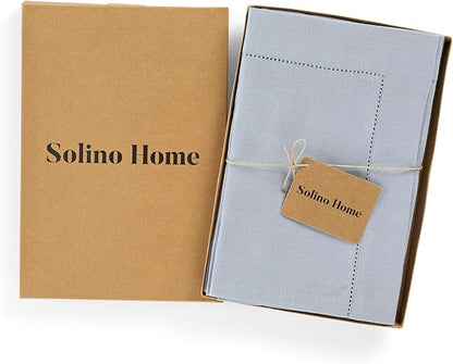 Solino Home Dusty Blue Linen Napkins Set of 4-100% Pure Linen Hemstitch Dinner Napkins 20 x 20 Inch for Winter, Spring, Easter - Classic Hemstitch