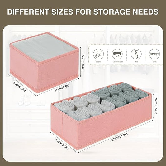 DIMJ Drawer Organizers for Clothing, Set of 8 Dresser Drawer Organizers, Fabric Closet Organizers and Storage, Drawer Dividers for Baby Clothes, Socks, Belt, Tie (Pink)
