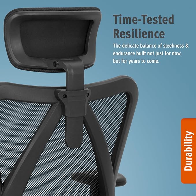Ergonomic Office Chair - Adjustable Desk Chair with Lumbar Support and Rollerblade Wheels - High Back Chairs with Breathable Mesh - Thick Seat Cushion, Head, and Arm Rests - Reclines (Black)