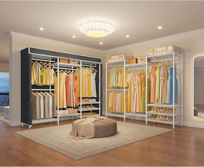 VIPEK V5C Bedroom Armoires Portable Closet Clothing Rack, White Metal with Black Cover, Adjustable Custom Freestanding Wardrobe Heavy Duty Covered, Max Load 890LBS
