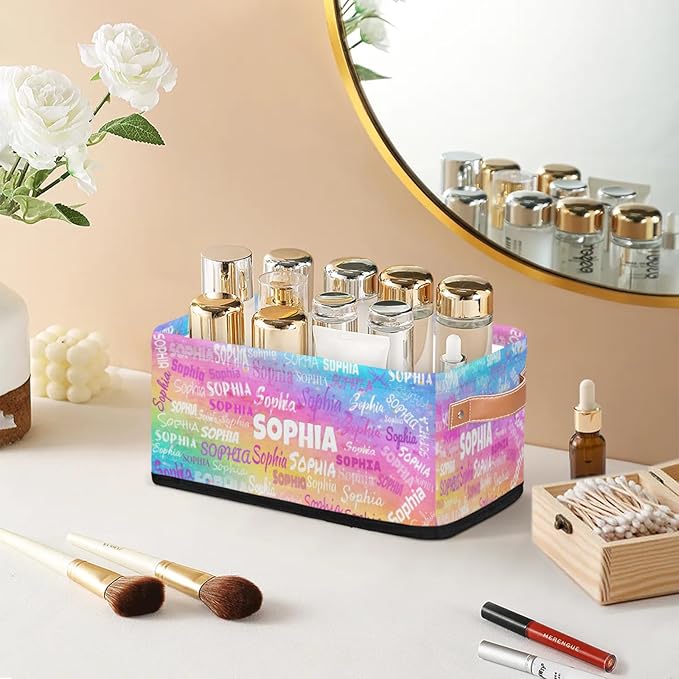 Custom Narrow Storage Basket Name, Personalized Organizer Bin Organizing Toys, Books, Clothes Small Storage Basket for Bedroom Nursery Livingroom Entryway, Watercolor Painted Pink Yellow Blue
