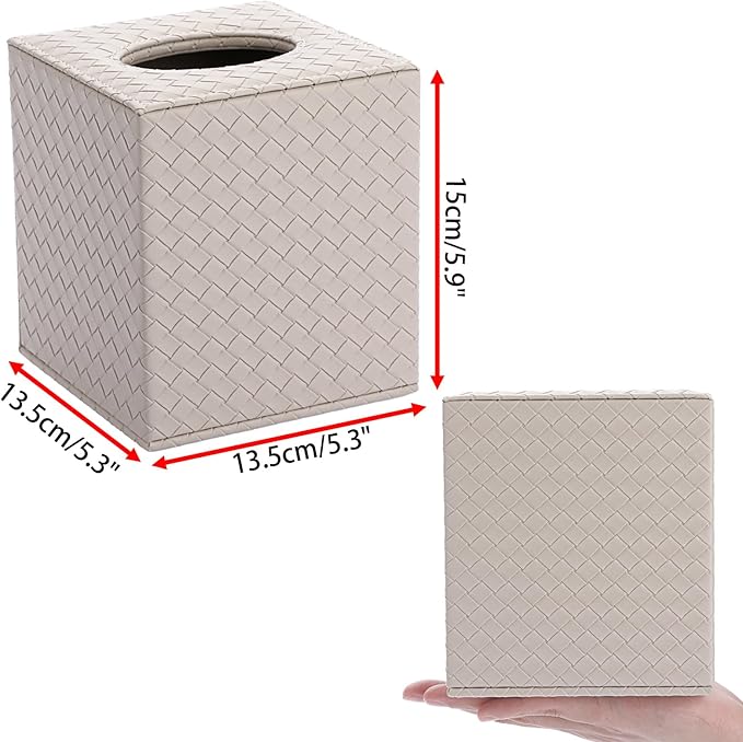 Sumnacon Square Tissue Box Cover, Stylish PU Woven Lozenge Pattern Tissue Box Holder with Magnetic Bottom, Classic Style, Beige