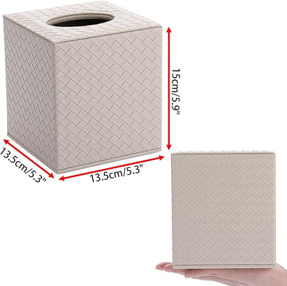 Sumnacon Square Tissue Box Cover, Stylish PU Woven Lozenge Pattern Tissue Box Holder with Magnetic Bottom, Classic Style, Beige