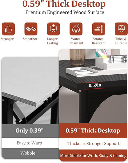 Computer Desk 47.2" Office Desk, Extra Wide 23.62” Carbon Fiber Deep Desktop, 0.59” Thick Heavy-Duty Home Office Desks, Office Table with Steel Frame, Wood Desk for Bedroom Study Writing Gaming Work