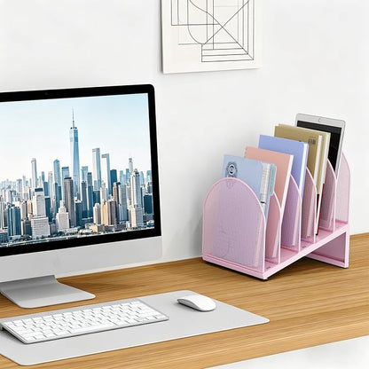 gianotter Desktop File Organizer, Desk Organizer with 5 Compartments, Paper Organizer for Desk, Workspace Organizers for Office Supplies (Pink, Inclined Style)
