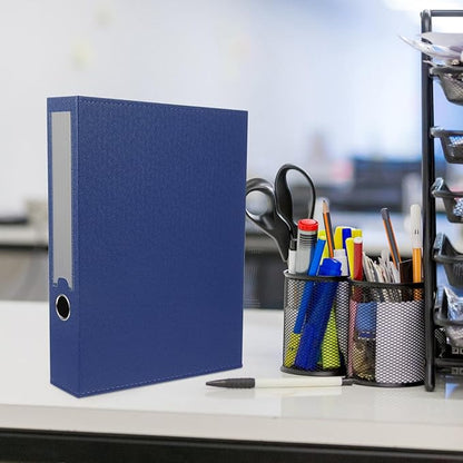 CONGARTENO Wear-resistant PU Leather File Organizer Box for Desktop Document Storage Practical Household File Case Holder for Office and Home Blue Folder Storage for Letters and Papers