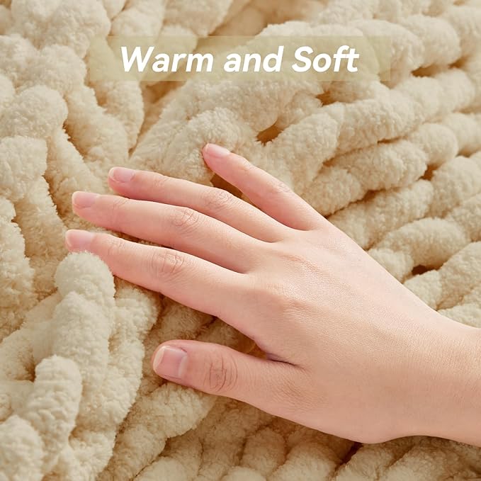 Negwoo Chunky Knit Throw Blanket, 80''*90'' Knitted Throw Chenille Yarn for Bed Couch, Handmade Oatmeal Crochet Big Thick Blanket, Machine Washable Cute Comfy Blanket for Home Decor