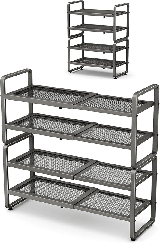 SNTD Shoe Rack - Expandable Shoe Organizer for Closet, Adjustable Metal Shoe Shelf Storage, Stackable Long Shoe Stand Holder for Garage, Entryway, Door Entrance (Grey, 4-Tier)