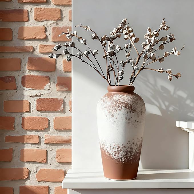 NEBRYX Large Ceramic Vase, 11 inch Minimalist Vase for Home Decor, Handmade Farmhouse Flower Vase for Table Centerpiece, Wedding, Living Room, Kitchen Decoration, Shelf Decor (Rust)