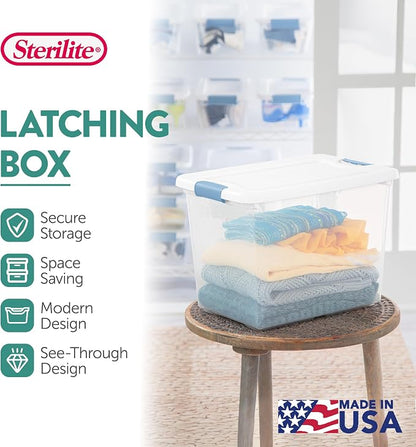 Sterilite 12-Pack Latching Box, Under Bed Storage Bins with Lids, Clear Plastic, 25 Quart - Heavy-Duty Organizing Containers for Closet, Bathroom, and Office