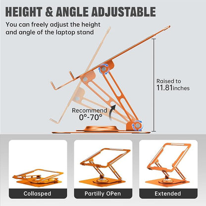 JOYEKY Laptop Stand for Desk, Adjustable Computer Stand with 360° Rotating Base, Ergonomic Laptop Riser for Collaborative Work, Foldable & Portable Laptop Stand, fits for All 10-16" Laptops
