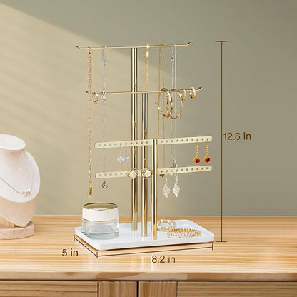 pickpiff Jewelry Stand Holder Organizer: 12.5" Sturdy Hanger for 80 Pcs Jewelry, Jewlery Tower for Display Necklace, Earring, Bracelet, Watch, Mirrored Gold
