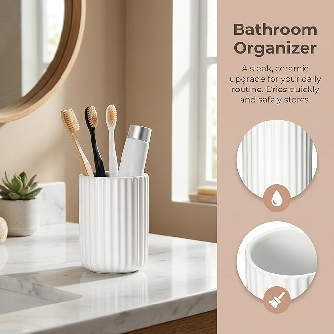 Ceramic Spoon Holder for Coffee Bar, Upright Tea Spoon Holder Cup, Coffee Stirrers Straws Stir Stick Holder, Spotted White Fluted Surface