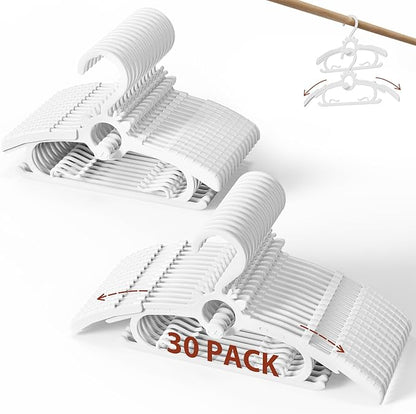 Kids Hangers 30PCS, 11"-14" Extendable and Stackable Baby Hangers, 45g Ultra-Thick Space Saving Non-Slip Plastic Hanger for Infant, Toddler and Nursery Closet (White-White-30)