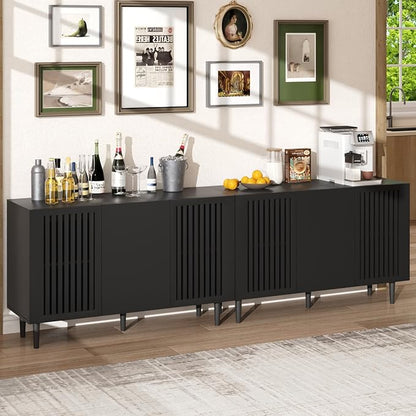 Storage Cabinet, 94.4" Freestanding Buffet Cabinet with 6 DIY Doors and Adjustable Shelf,Modern Sideboard Coffee Bar with Solid Wood Feet for Living Room,Dining Room,Kitchen,Black,Set of 2