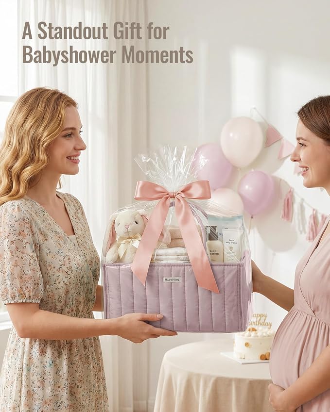 Blissful Diary Baby Diaper Caddy Organizer, Stylish Storage Basket for Newborn Essentials and Diaper Station, Gift for Baby Shower and Registry Must-Have, Mauve Pink | Stylish Storage Basket