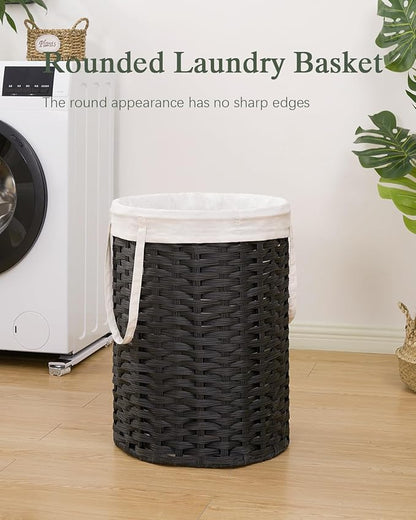SETVSON Laundry Hamper Laundry Basket Round 19.0 Gal (72 L) Handwoven Rattan Hamper, Large Wicker Laundry Hamper with Removable Laundry Bag Handles 2 Mesh Bags for Bathroom Living Room Black (No Lid)