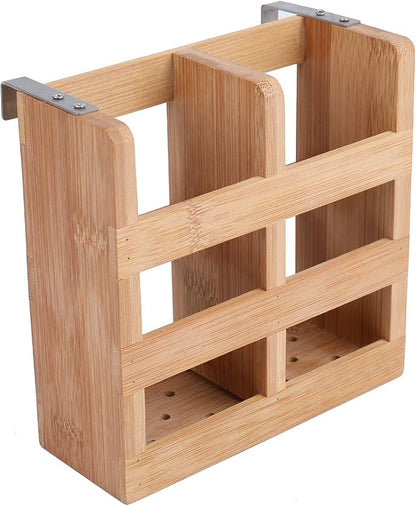 Lawei Bamboo Dish Drying Rack with Utensil Holder - Collapsible Dish Drainer Foldable Dish Rack Bamboo Plate Rack for Plates, Cups, Mugs, Utensil, Flatwares