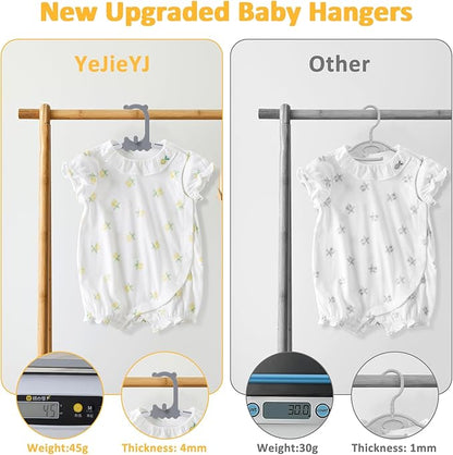 80 Pack Baby Clothes Hangers with 32 Clips, 11-15 inch Adjustable Kid Hanger, Multifunctional Children Hanger for Girl Boy Toddler Kids Child(Grey)